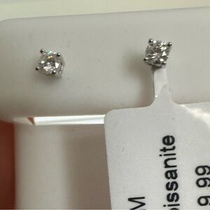3MM Round Moissanite Stud Earrings - White Sterling Finish